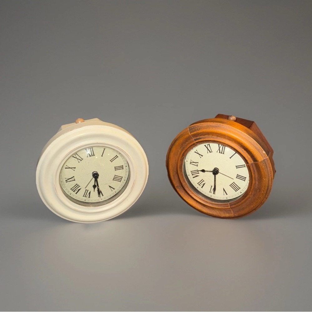 Pottery Barn Tabletop Clock Shabby Chic Vintage Set Of 2 *Decorative only